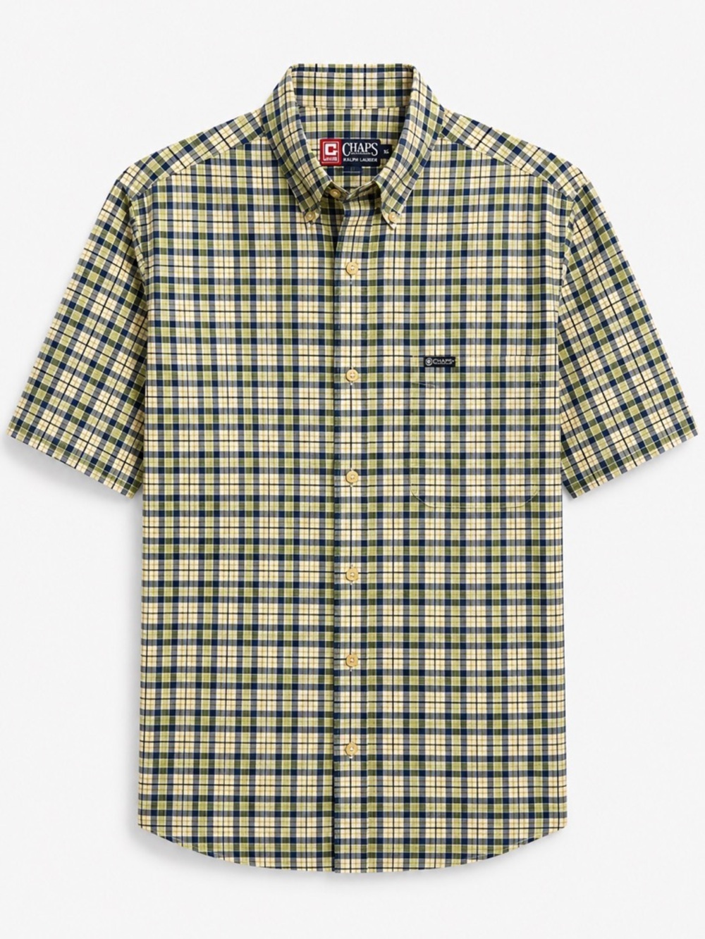 Chaps Men’s Short-Sleeve Plaid Button-Down Shirt Green and Navy (rack)